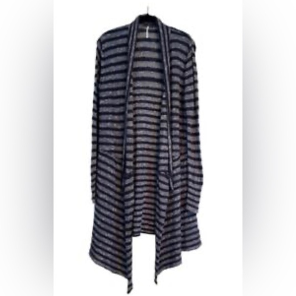 Free People Forget Me Knot Navy Striped Duster Cardigan - Picture 8 of 9